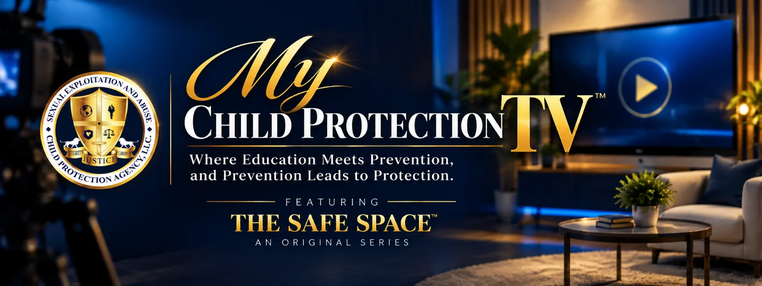 My Child Protection TV promotional banner presented by SEACPA, featuring the original series The Safe Space